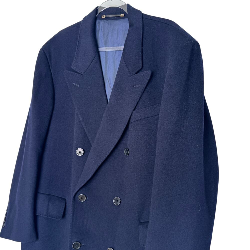 Vintage 90s Edward Pelger Navy Wool Double Breasted Overcoat XL - Picture 7 of 16